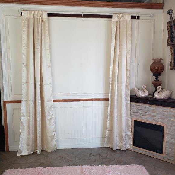 Satin Curtain Panels 2 pc Tab Top 86W x 80L Cream Shine Handmade Double Fabric - Picture 4 of 12